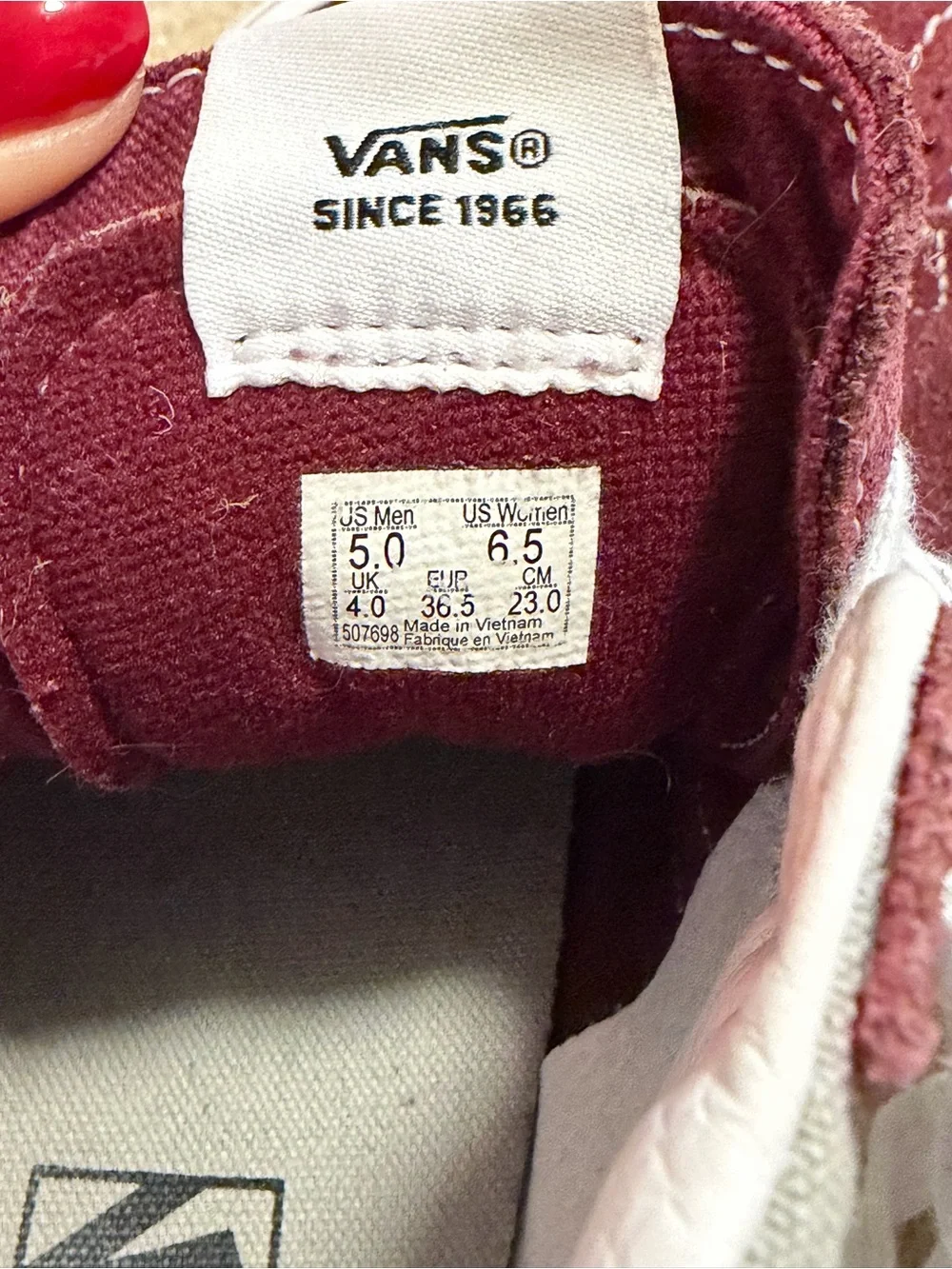 Vans High-Top Sneakers in Burgundy and Gray with White Stripe
